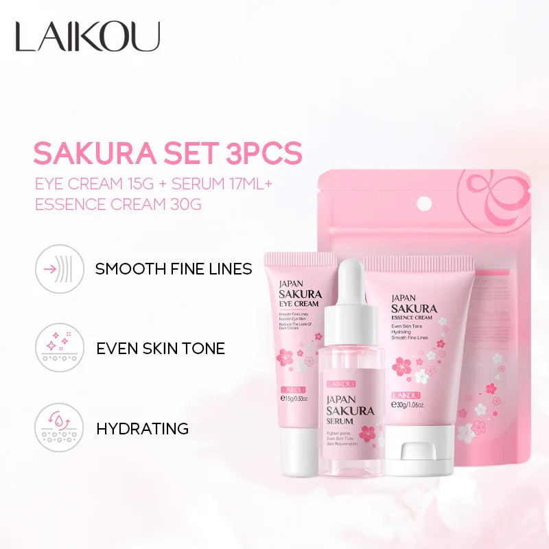 LAIKOU Vitamin C 24K Gold Sakura Skin Care Set – 3-Piece Kit