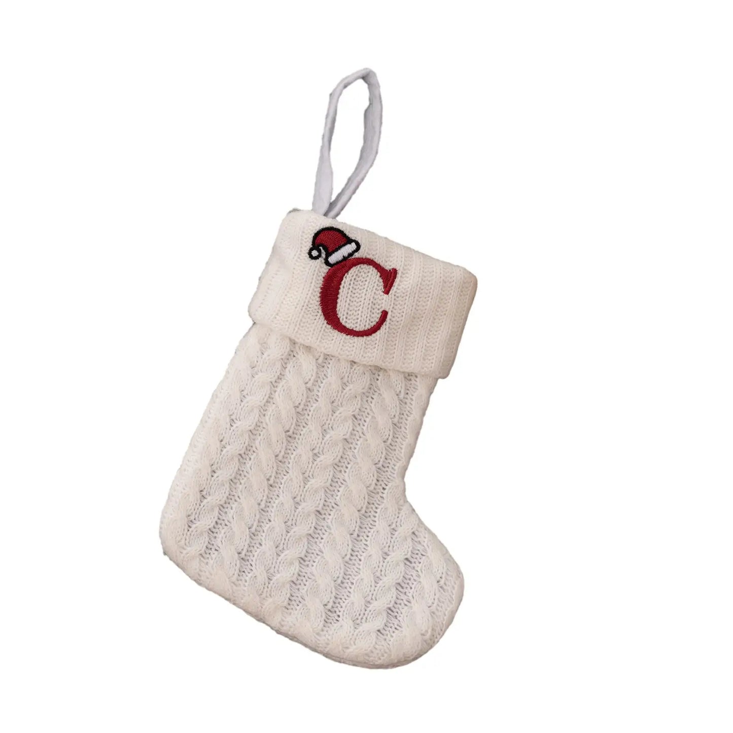 Knitted Christmas Stocking with Hanging Rope | Kids Candy Bag