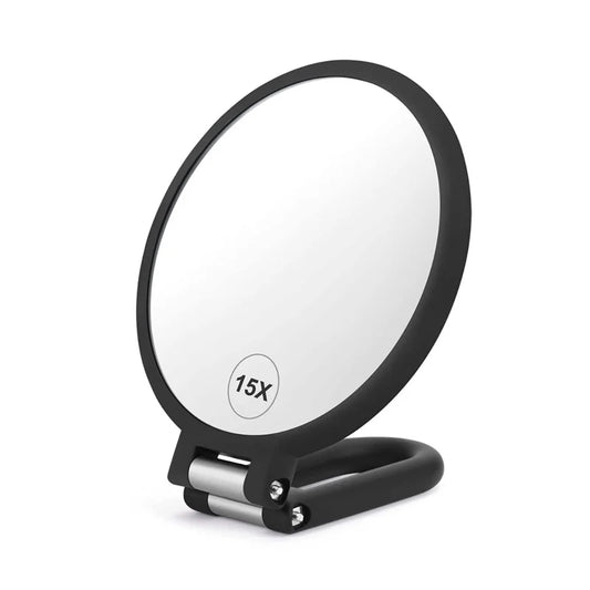 Magnifying Handheld Mirror Double Sided, 1X 15X Magnifying Handheld Mirror, Travel Folding Adjustable Swivel Base Dressing Table Peaceful Pleasures Health and Wellness black