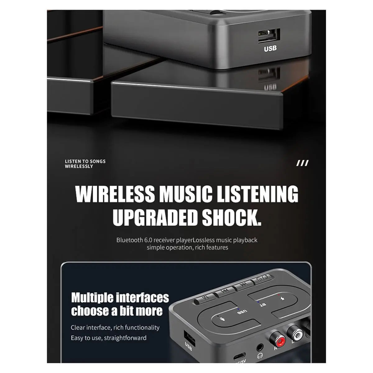 Bluetooth 6.0 Receiver – AUX RCA USB Wireless Audio Adapter Peaceful Pleasures Health and Wellness