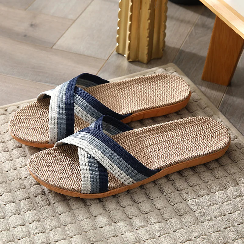 Men's Linen Open Toe Slippers | Indoor & Beach Flat Sandals