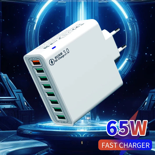 8-Port 65W USB Fast Charger | Quick Charge 3.0 Travel Adapter USB Wall Charger Peaceful Pleasures Health and Wellness