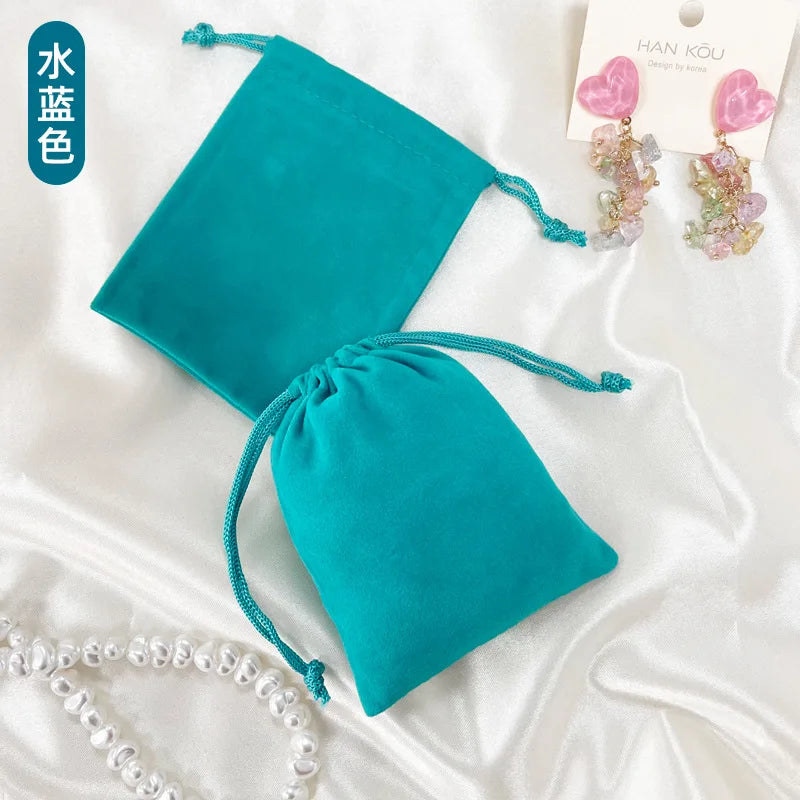 100pcs Velvet Bags 7x9 cm Drawable Jewelry Packaging Bag Gift Wedding Party Display Present Sweets Packing Pouches Peaceful Pleasures Health and Wellness Blue Other