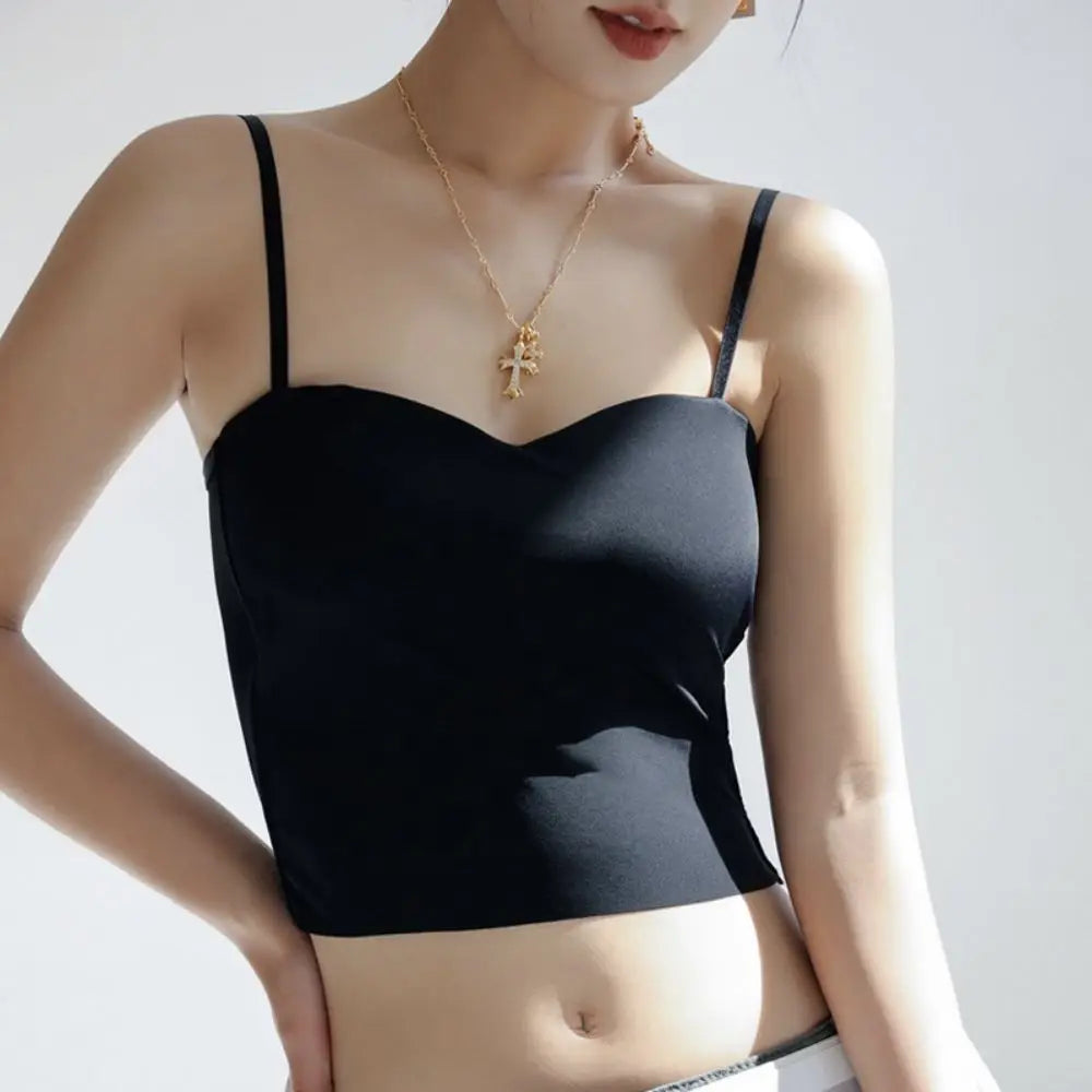 Women's Ice Silk Camisole Tank Top with Built-In Bra | Slim Fit