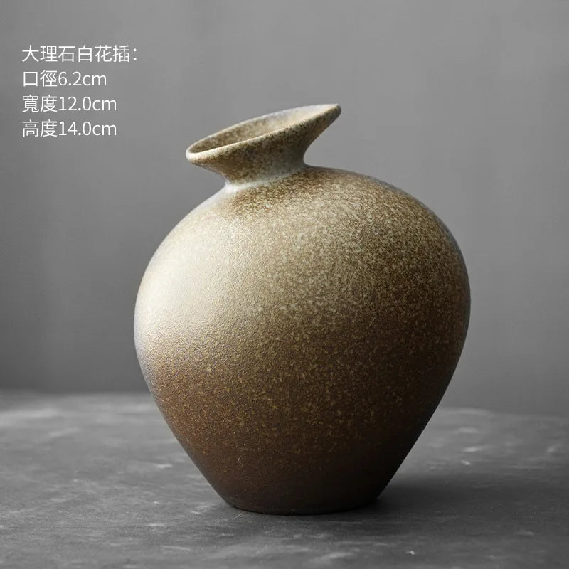Black Terracotta Vase Imitation Stone Abstract Flower Arranger Table Top Vintage Ornament Living Room Flower Vase Japanese Style Peaceful Pleasures Health and Wellness type5
