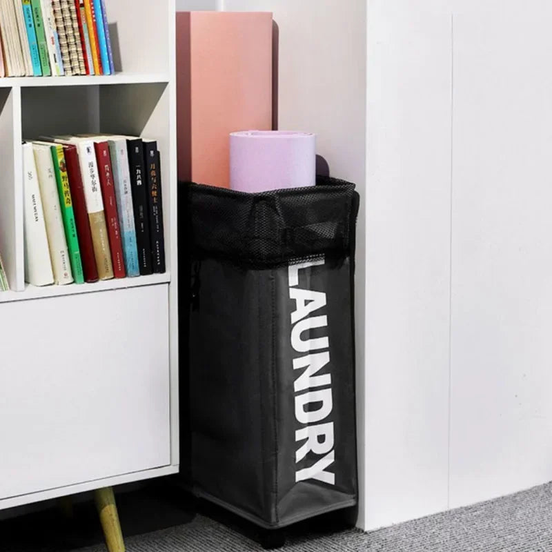 Large Foldable Laundry Basket with Wheels & Yoga Mat Storage