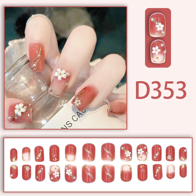 24Ps/Set Kids Fun Cute Wearing False Nails Fresh Bright Removable Press On Nail Tips Full Cover French Acrylic Fake Nails Peaceful Pleasures Health and Wellness