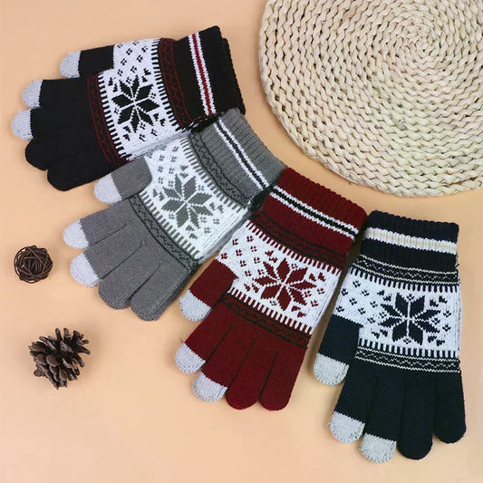 Winter Knitted Touchscreen Gloves – Snowflake Embroidery Knitted Winter Gloves Oasis Select
