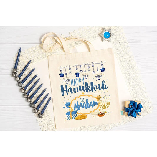 Custom Hanukkah Canvas Tote Bag Chanukah Holiday Gift Bag Shabbat New Year Rosh Hashanah Jewish Holiday Present Party Favors Peaceful Pleasures Health and Wellness