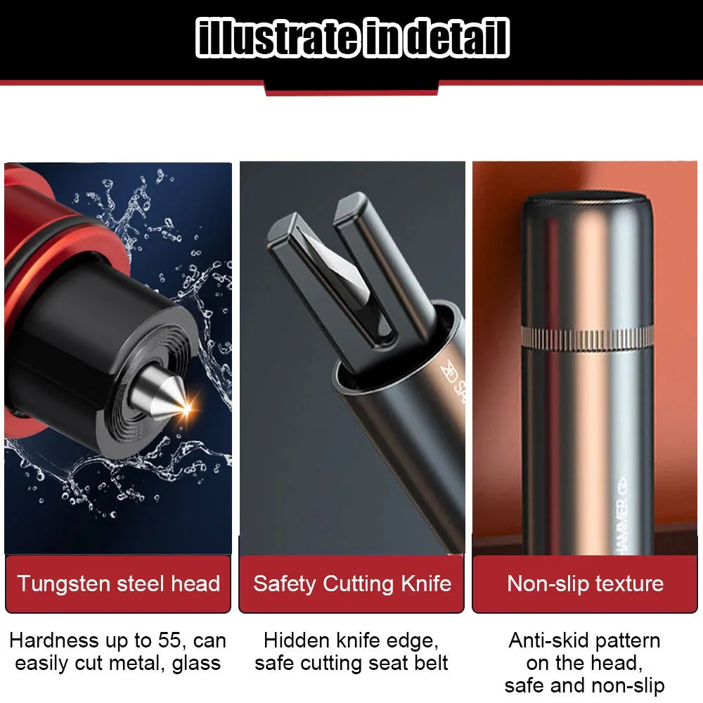 2-in-1 Car Safety Hammer – Window Breaker & Seatbelt Cutter