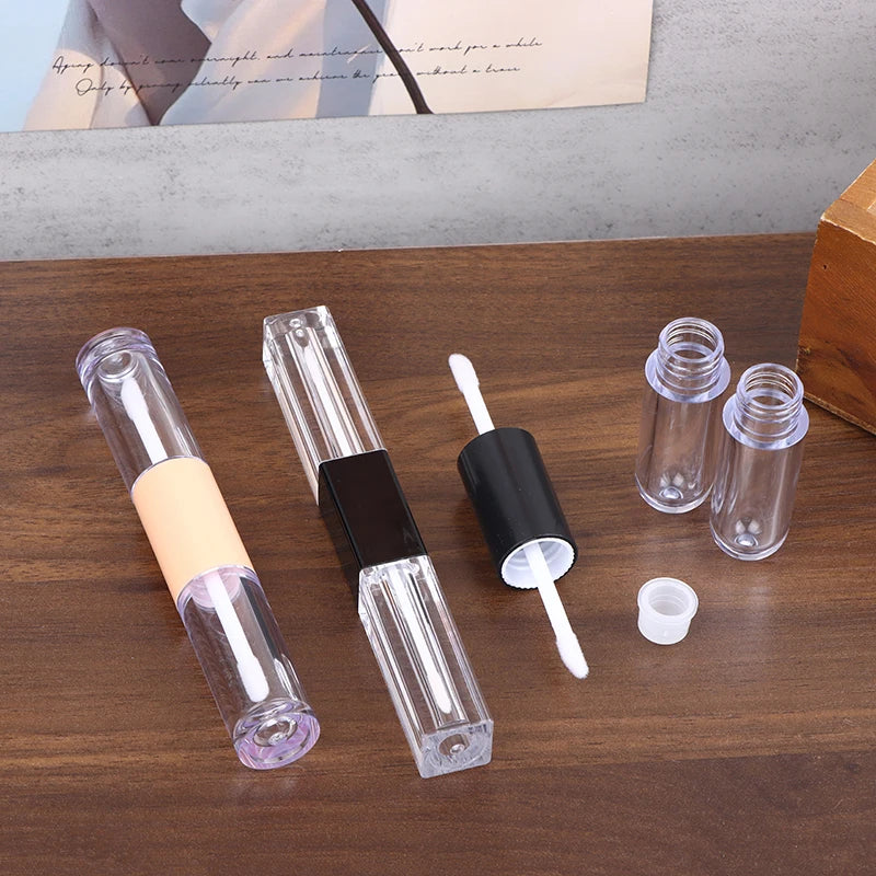 1pcs Double-Ended 2-in-1 Oval Flat Empty Lip Gloss Tubes With Wand Leak Proof Refillable Packaging Plastic Bottle Travel Kit Peaceful Pleasures Health and Wellness