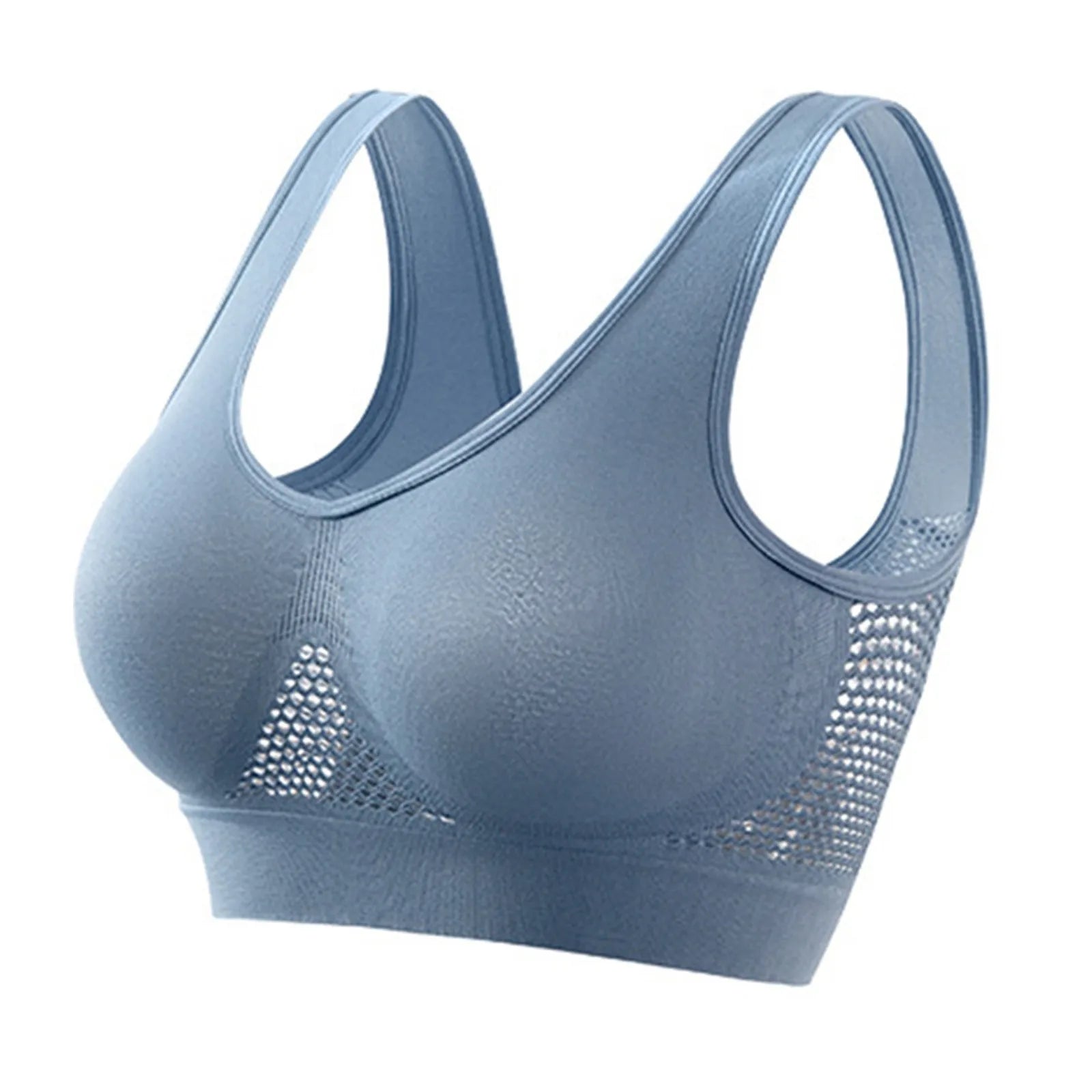 Breathable Sports Bra Top Fitness Women Brassiere Removable Padded Sport Bra Running Gym Seamless Push Up Bras Peaceful Pleasures Health and Wellness Light Blue XXXXXL
