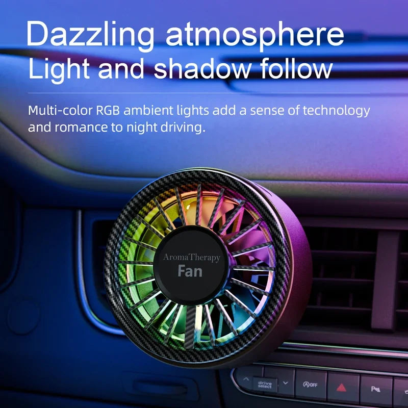 Lenovo Portable Mini Car Fan Clip on Aroma Cold Air Diffuser 2 in 1 Strong Wind Vent Fan Air Freshener RGB Light Car Accessories Peaceful Pleasures Health and Wellness