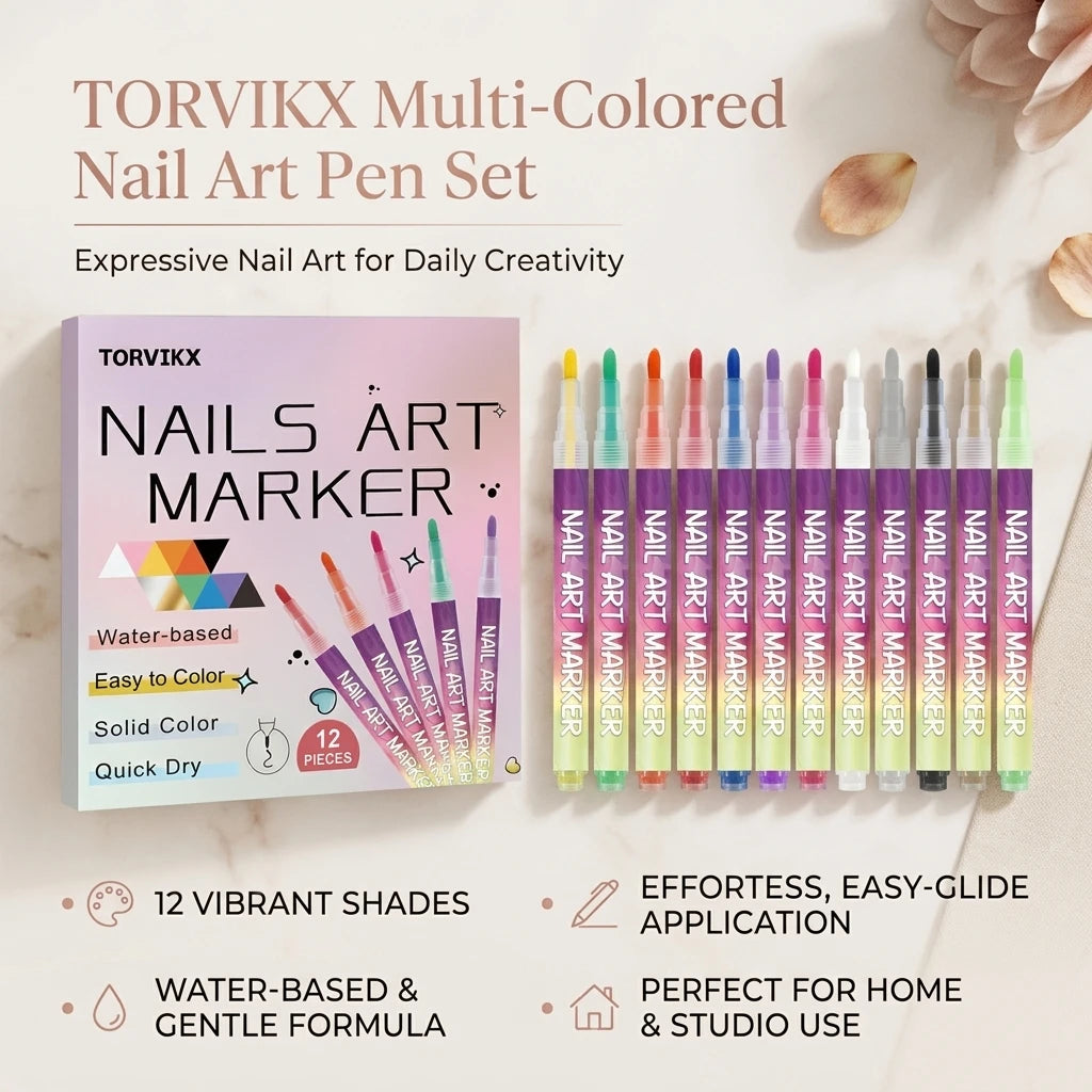 Nail Art Marker Pens Set Nourishing DIY Manicure Long‑lasting Smudge‑proof Quick-Dry 12 Colors Water‑based Nail Graffiti Pens Peaceful Pleasures Health and Wellness