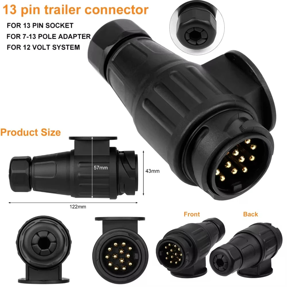 13 Pin to 7 Pin/12V 13 Pin/12V 7 Pin Towing Adaptor Waterproof Trailer Caravan Truck RV Towbar Plug Electrical Socket Connector Peaceful Pleasures Health and Wellness