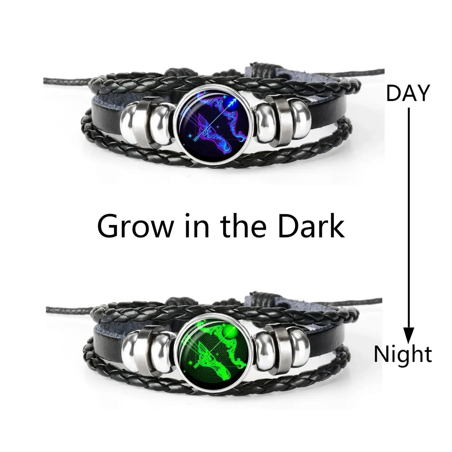 Zodiac Constellation Leather Bracelet – Glass Dome Charm Unisex