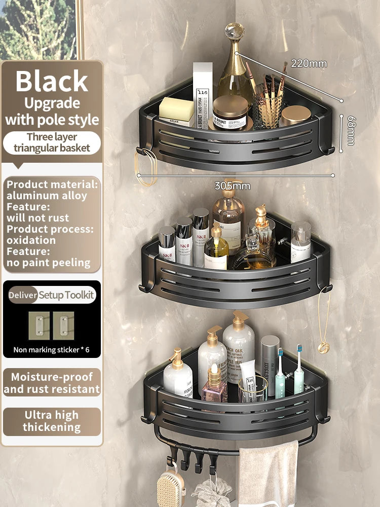 No-Drill Adhesive Bathroom Shelf & Towel Rack | Metal Wall Mount