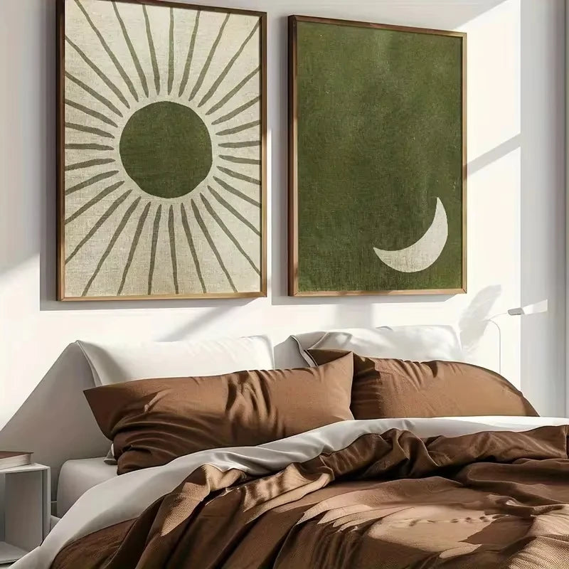 Retro Bohemian Moon & Sun Canvas Wall Art | Minimalist Decor