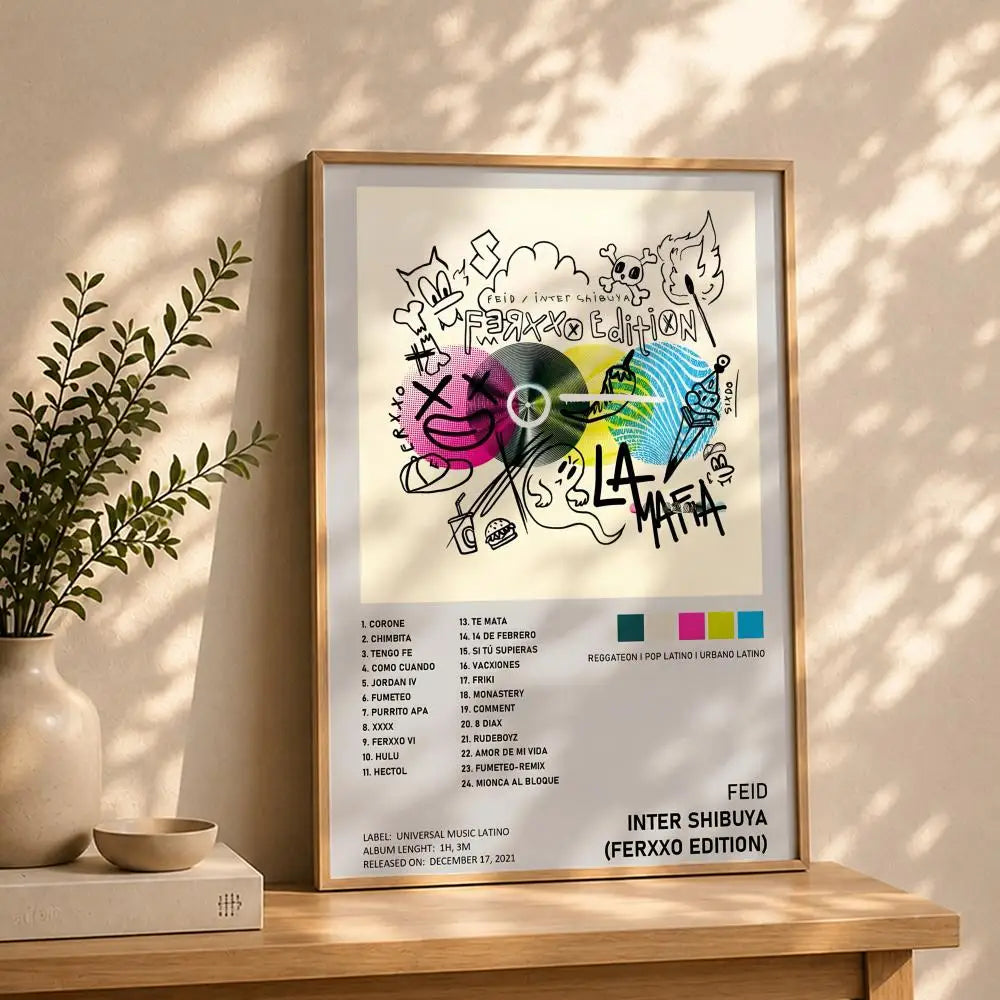 Feid Singer HD Poster – Self-Adhesive Waterproof Wall Art Music Wall Poster Peaceful Pleasures Health and Wellness White12 50X70cmNoframe