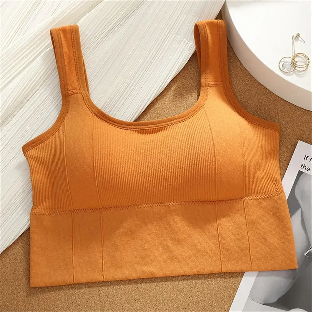 Women's Wireless Padded Sports Bra – Seamless Breathable Gym Vest Women's Sports Bra Peaceful Pleasures Health and Wellness orang Free Size