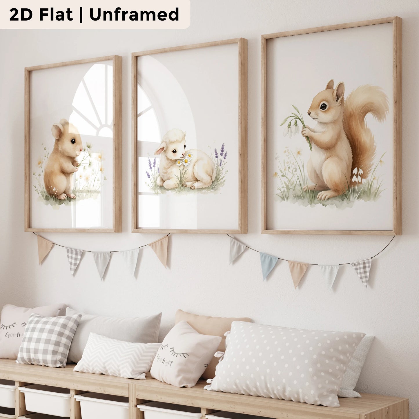 3-Piece Cartoon Fox & Sheep Canvas Wall Art | Kids Room Decor