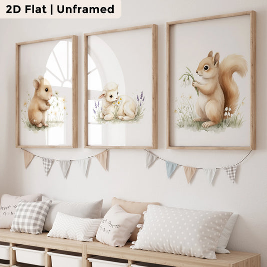 3-Piece Cartoon Fox & Sheep Canvas Wall Art | Kids Room Decor Canvas Wall Art Set Peaceful Pleasures Health and Wellness GP132-3pcs 40x50cm Unframed
