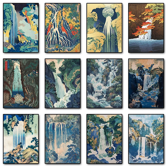 Hokusai Japanese Waterfall Ukiyo-e Canvas Wall Art Poster Canvas Wall Art Peaceful Pleasures Health and Wellness