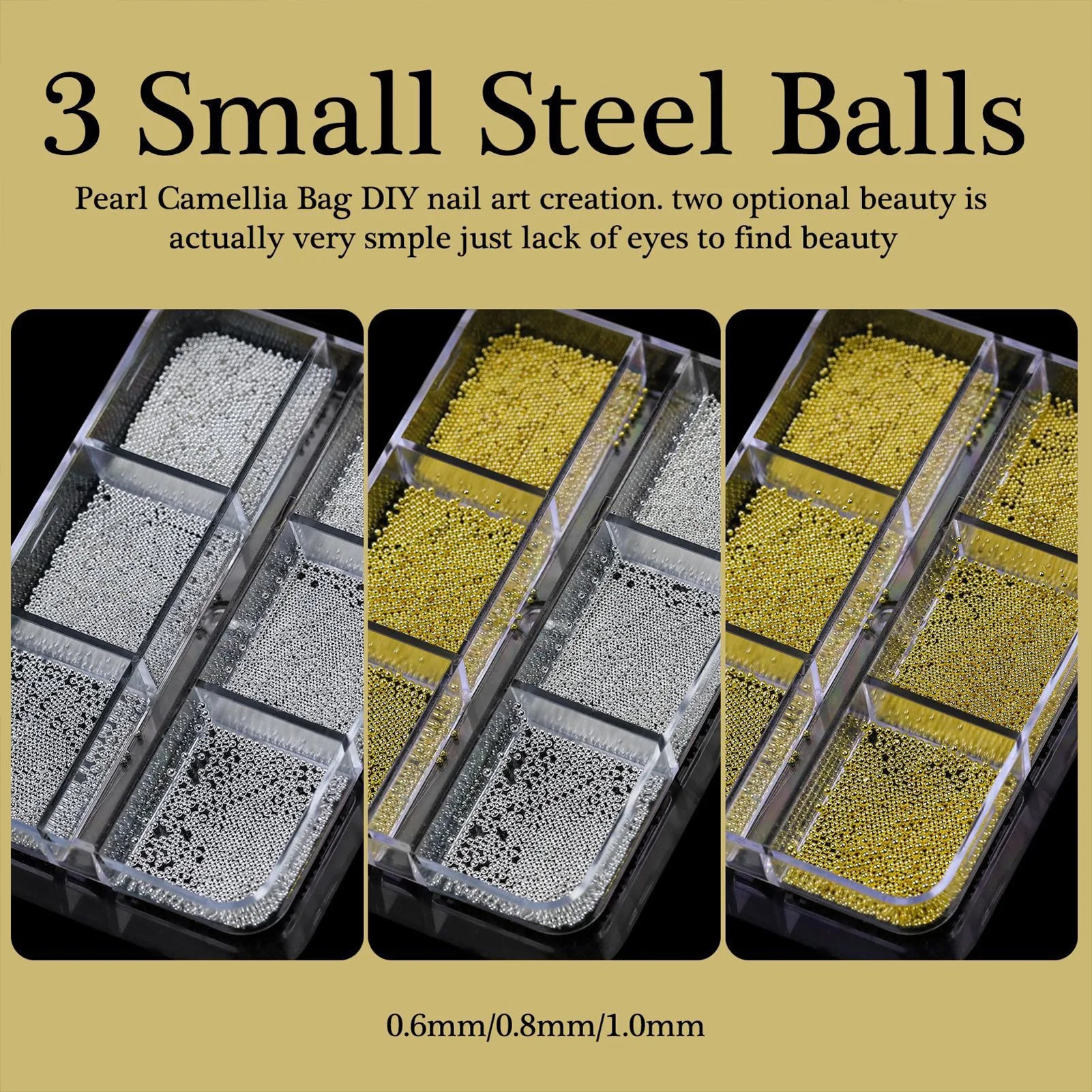 Alloy Small Steel Beads Nail Art Decoration Kit 6 Grids Gold Silver Mixed Colors Diy Manicure Charms For Home Salon Use Peaceful Pleasures Health and Wellness