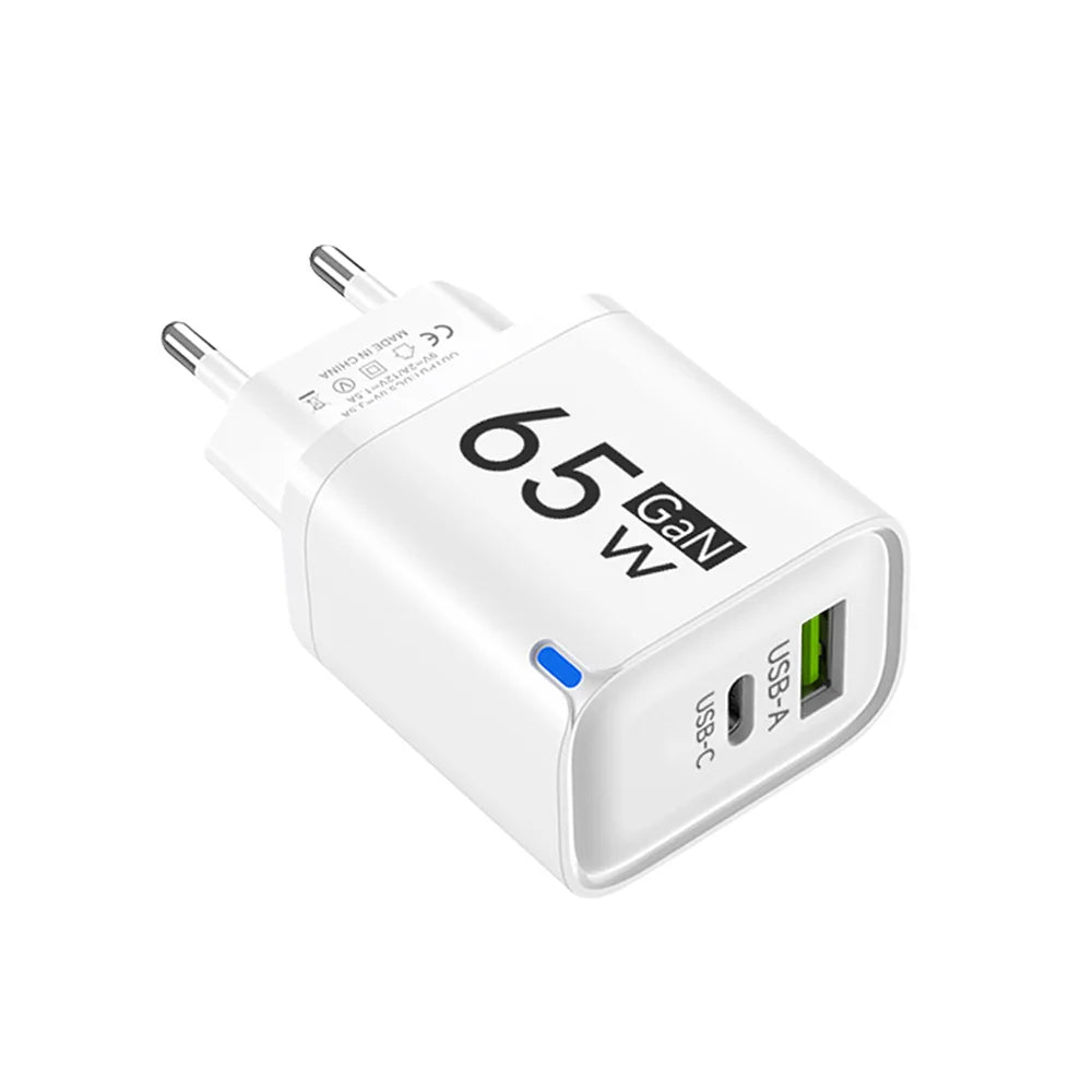 65W GaN USB-C PD Fast Charger | iPhone Samsung Travel QC 3.0