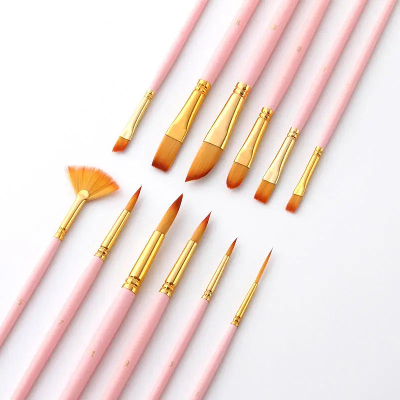 Portable 12 Pcs Painting Brush Set Multipurpose for Canvas Glass Ceramic Durable Bamboo Handle with Pouch Travel Art Supplies Peaceful Pleasures Health and Wellness
