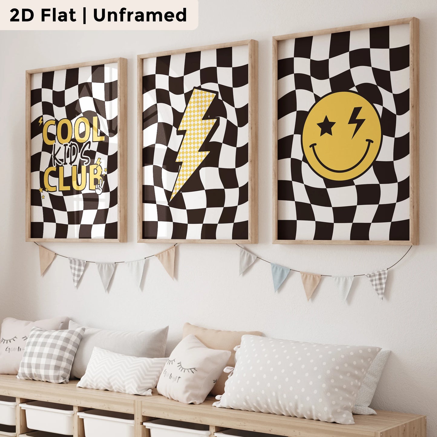 3-Piece Cartoon Smiling Lightning Canvas Wall Art Print Set