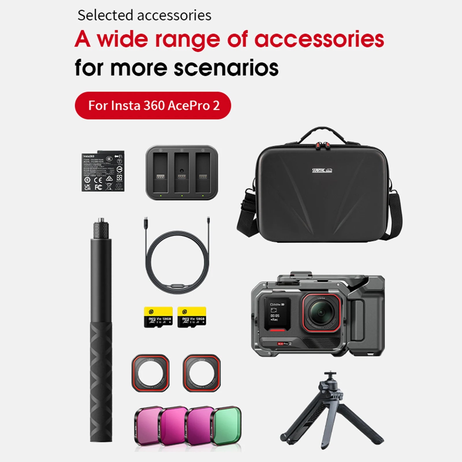 For Insta360 Ace Pro 2 Grip Kit Organizer Bag Anti-Scratch Hard Shell Storage Bag Portable Camera Organiser for Outdoor Travel Peaceful Pleasures Health and Wellness