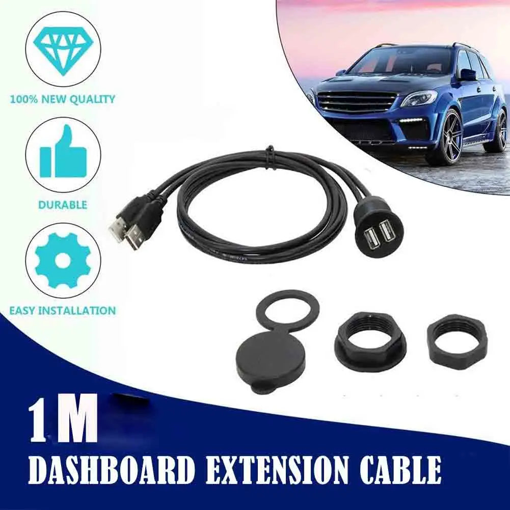 Dual port USB Socket Cabe USB3.0 Auto Car Flush Mount Extension Cord Dashboard Panel Square USB cable for Motorcycle 1m Peaceful Pleasures Health and Wellness