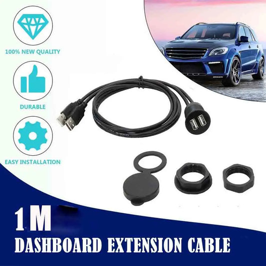 Dual port USB Socket Cabe USB3.0 Auto Car Flush Mount Extension Cord Dashboard Panel Square USB cable for Motorcycle 1m Peaceful Pleasures Health and Wellness