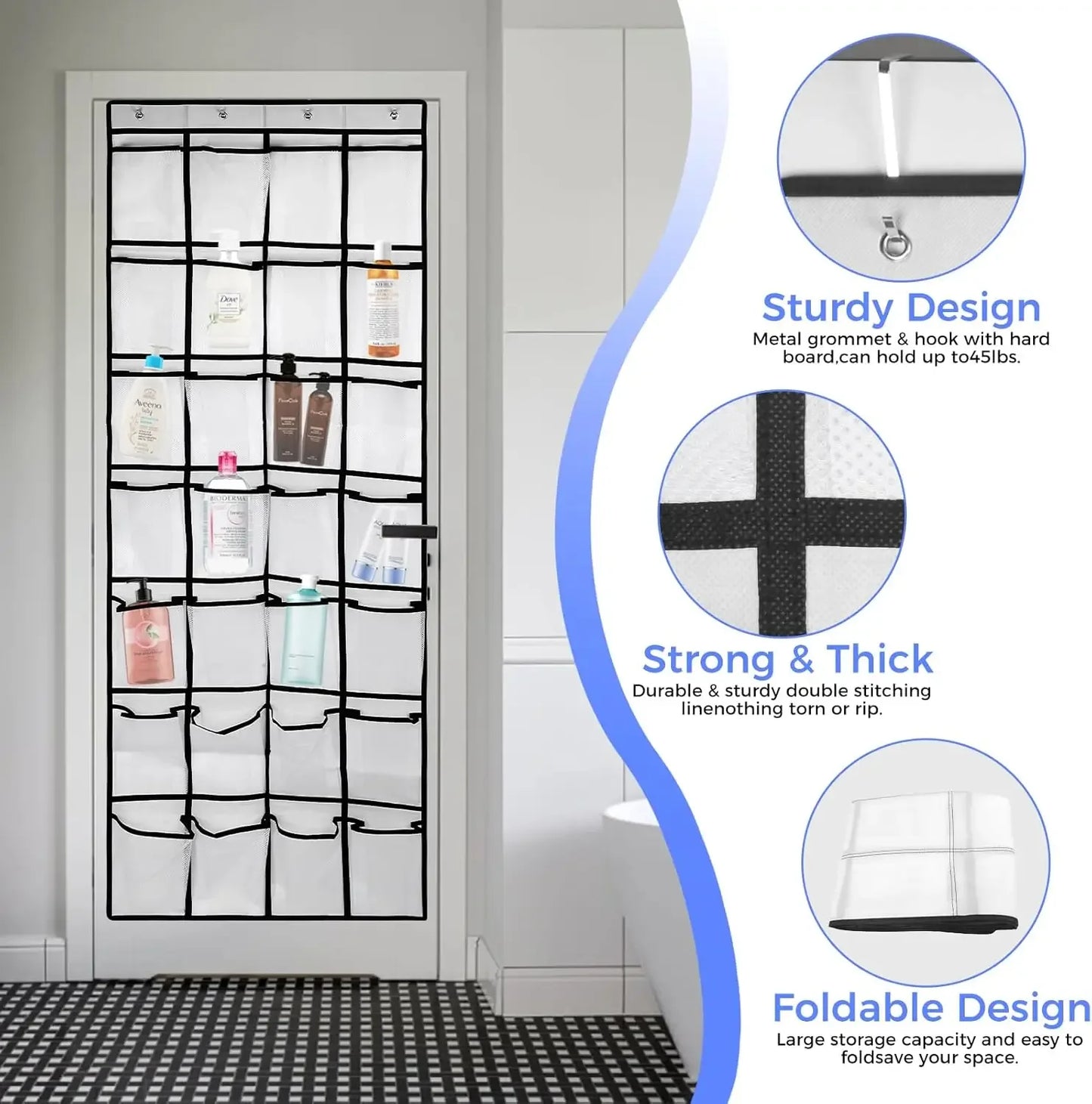 28-Pocket Over-the-Door Shoe Organizer with Metal Hooks, Large Capacity Storage for Shoes and Accessories Peaceful Pleasures Health and Wellness