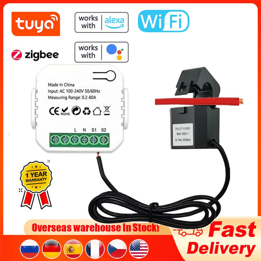 Tuya WiFi/ZigBee Energy Meter 80A Current Transformer Clamp KWh Power Monitor Electricity Monitor with Alexa Google Home Peaceful Pleasures Health and Wellness