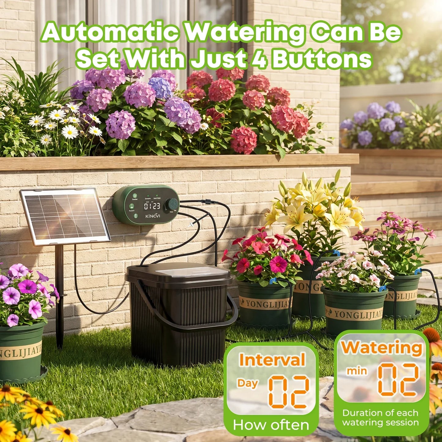 Solar Drip Irrigation System 3W – 15 Pots & 22 Timer Modes