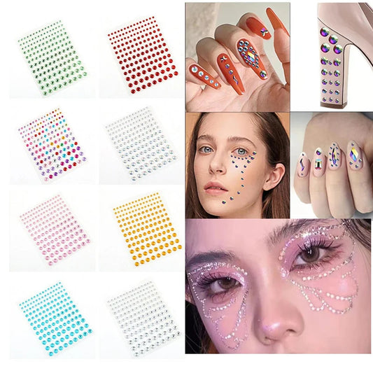 3PCS Jewel Sparkle Crystal Eye Drill Sticker Facial Beauty Decorations Holiday Makeup Crystal Diamond Stickers Color Random Peaceful Pleasures Health and Wellness