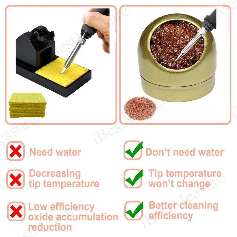 Soldering Iron Tip Cleaner Welding Soldering Iron Tip Cleaning Copper Wire Cleaner Ball with Sponge and Holder No Water Needed Peaceful Pleasures Health and Wellness