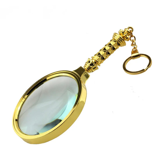 High Magnification Full Gold Gift Magnifying Glass Handle Reading Loupe Can Be Attached and Detached with Keychain Function Peaceful Pleasures Health and Wellness 60mm