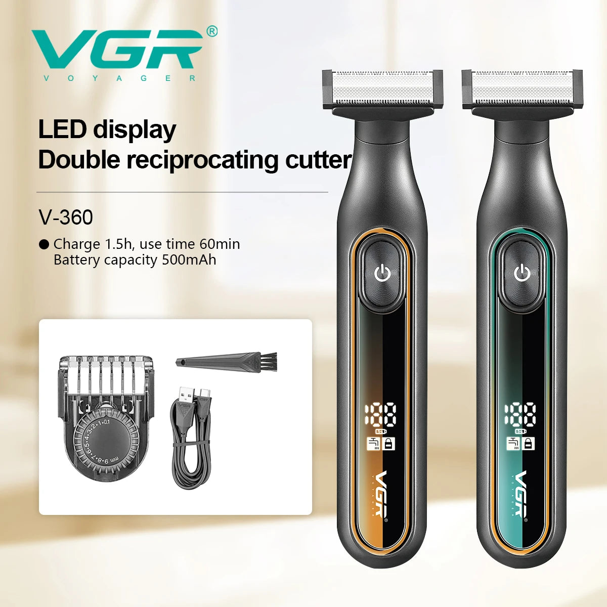 VGR 360 Hair Trimmer Waterproof Household Rechargeable Adjustable Hair Trimmer Full Body Washable Reciprocating Men's Trimmer Peaceful Pleasures Health and Wellness