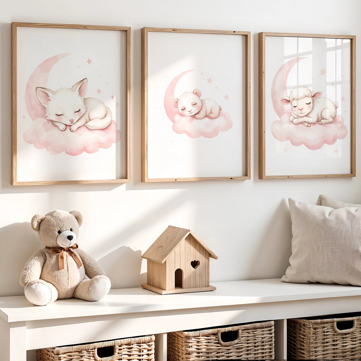 Pink Dream Animal Watercolor Canvas Wall Art | Kids Room Decor