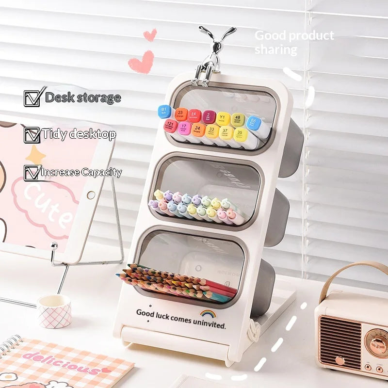 Stylish High Capacity Slant Plug-in Pen Holder Desktop Organizer Multi-layer Student Stationery Storage Box for Office School Peaceful Pleasures Health and Wellness