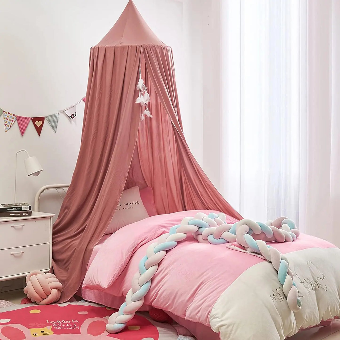 Battilo Kids Bed Mosquito Net Bed Canopy for Boys & Girls Room Bed Curtain for Child Crib Children Tent Hanging Round Play Tent Peaceful Pleasures Health and Wellness