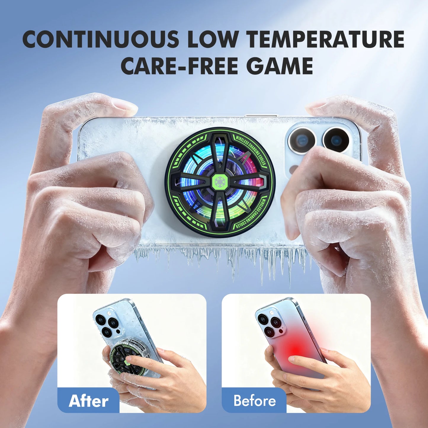 2 In 1 Magnetic Wireless Charging 15W Universal Phone Cooler with Digital Display RGB Lights for Iphone Samsung Airpods Peaceful Pleasures Health and Wellness