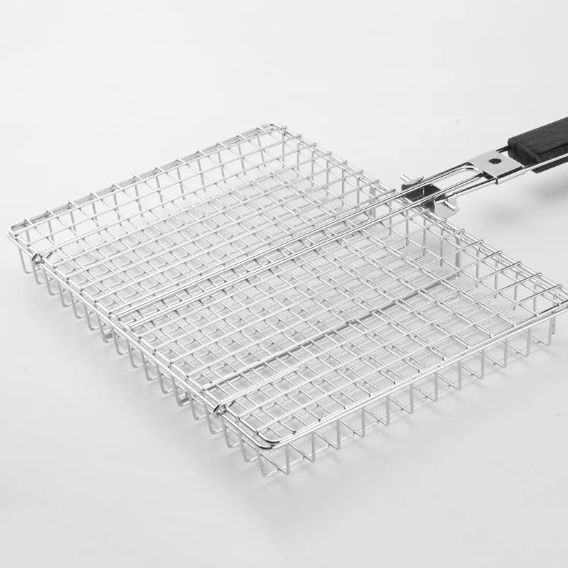 Folding Stainless Steel BBQ Grill Basket for Fish & Vegetables