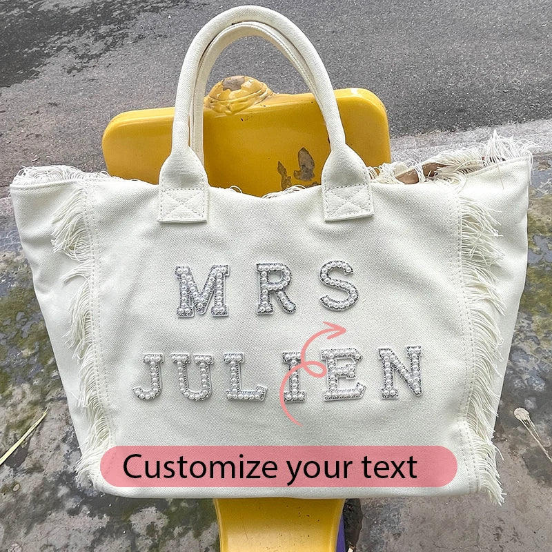 Personalized Mrs Tote Bag | Bridal Shower Bachelorette Gift Personalized Tote Bag Peaceful Pleasures Health and Wellness custom bag message us the text