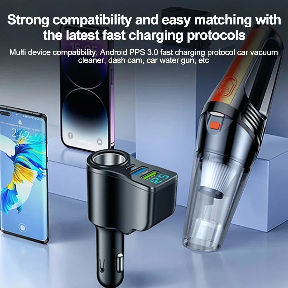 66W 4-Port USB Car Charger with Digital Display | Fast Charge