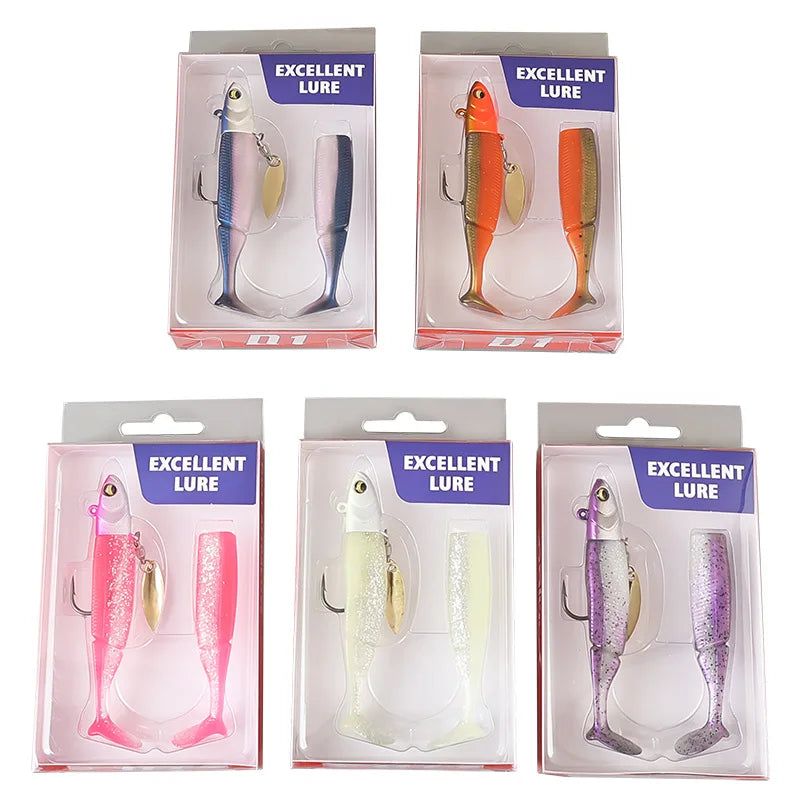 Luminous T-Tail Soft Fishing Lure Set, 9.5cm 20g Single Hook Glitter Bionic Bait, Durable Saltwater Sea Fishing Tackle Peaceful Pleasures Health and Wellness