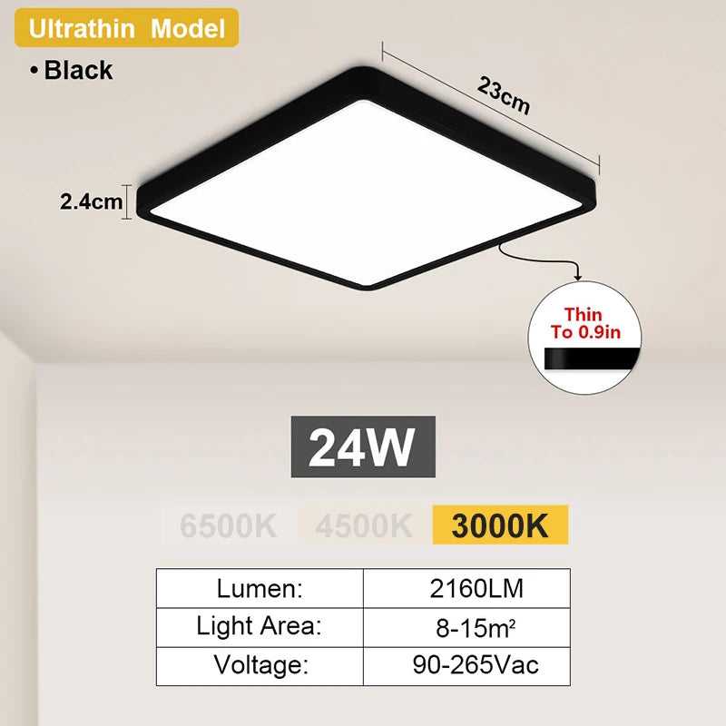 RUNTOIN 24W-36W Ultra-Thin Square LED Flush Mount Ceiling Light